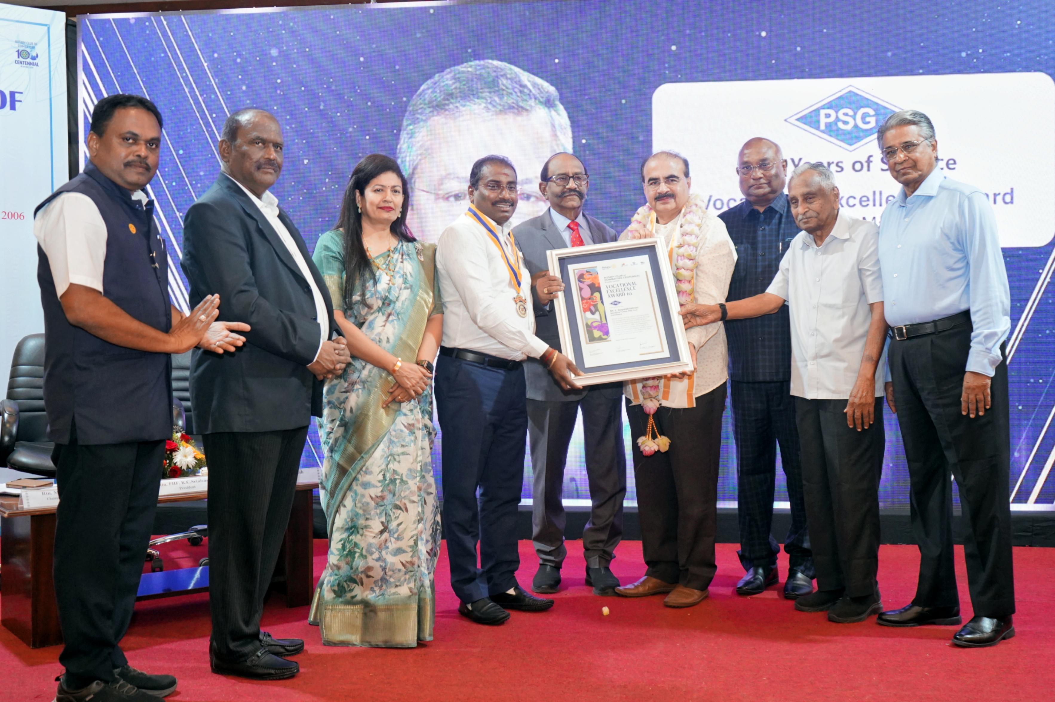 Vocational Excellence is awarded to the institution head for excellence in their vocation and social care by Rotary centennial Club