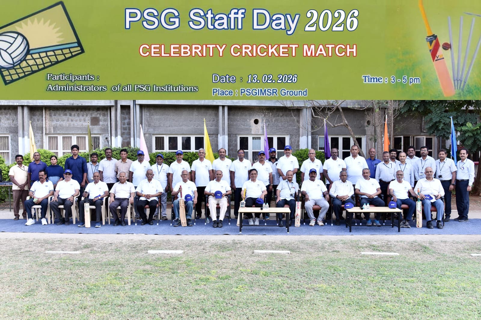 PSG Staff Day 2026 Celebrity Cricket Match was held at PSGIMSR Ground